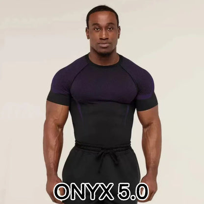 Agate Fitness T-shirt, SHARK Logo Elastic Top, Men's and Women's Fitness Short Sleeves