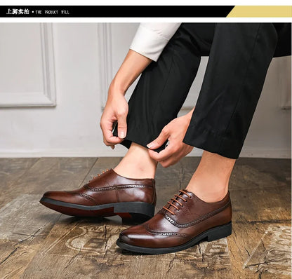Men's Black Brogue Oxford Shoes Formal Dress Shoes for Business Wedding Red Sole Comfortable Lace-up Footwear
