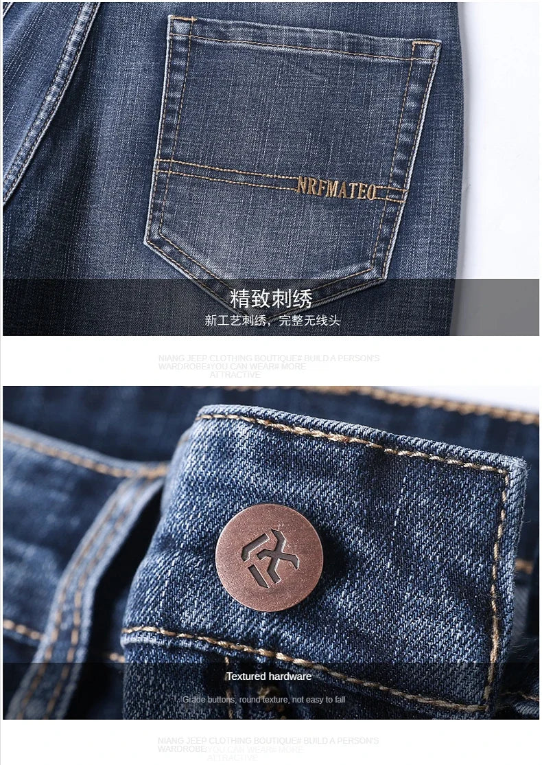 New Spring Summer Plus Size 40 42 44 Men Straight Loose Jeans Business Fashion Denim Stretch Pants Male Brand Trousers