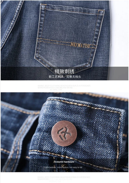 New Spring Summer Plus Size 40 42 44 Men Straight Loose Jeans Business Fashion Denim Stretch Pants Male Brand Trousers