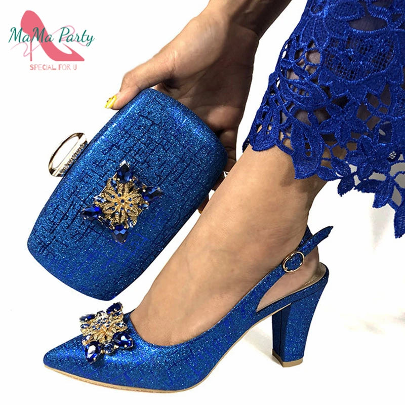 Nigerian Women Shoes and Bag Set in Gold Color High Quality New Arrivals Classics Style for Garden Party