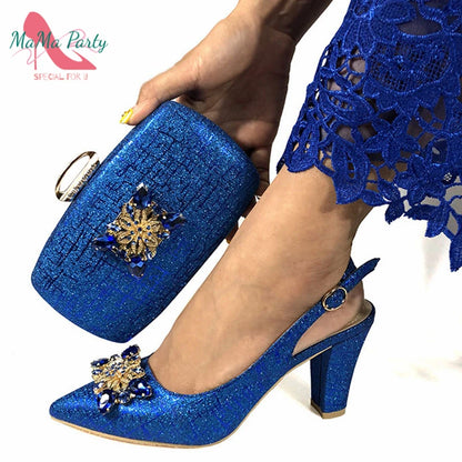Color Italian Classics Design African Women Shoes and Bag Set High Quality with Shinning Crystal for Wedding Party