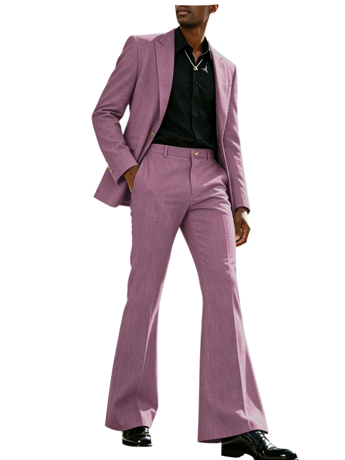 Vintage Men's Linen Suit 2 Piece Notch Lapel 2 Button Blazer Wide Leg Flare Pants Breathable Lightweight Set for Business Casual