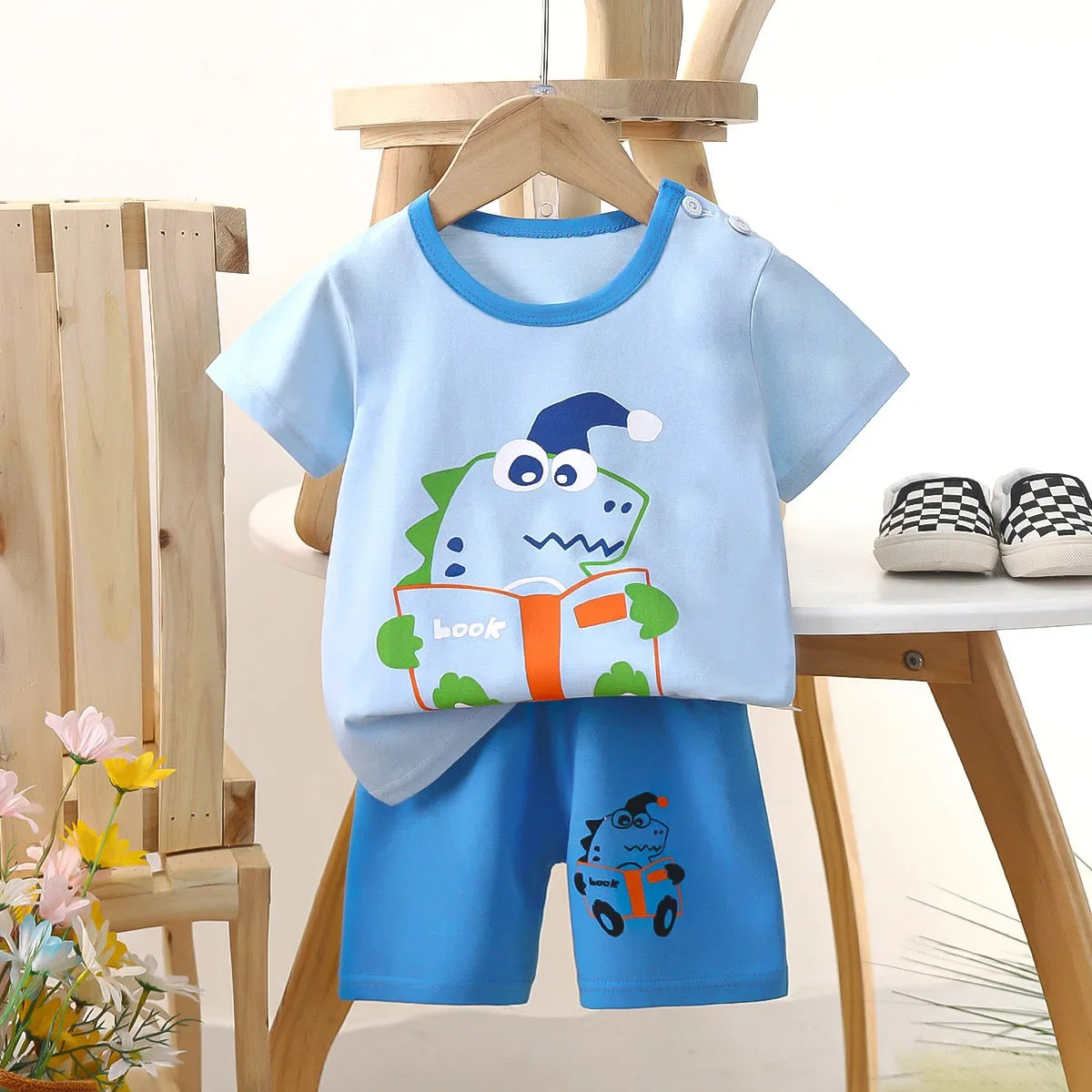 1 Sets Pure Cotton Kids Cartoon Clothing Summer Baby Fashion Short Sleeve Suits Boys Girls T-Shirts+Shorts Children Outfits