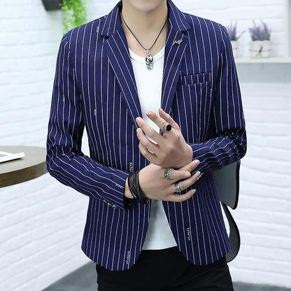 Blazer Summer Men's Fashion Gentleman Business Korean Version Trendy Performance Striped Banquet Host Casual Wedding Blazer