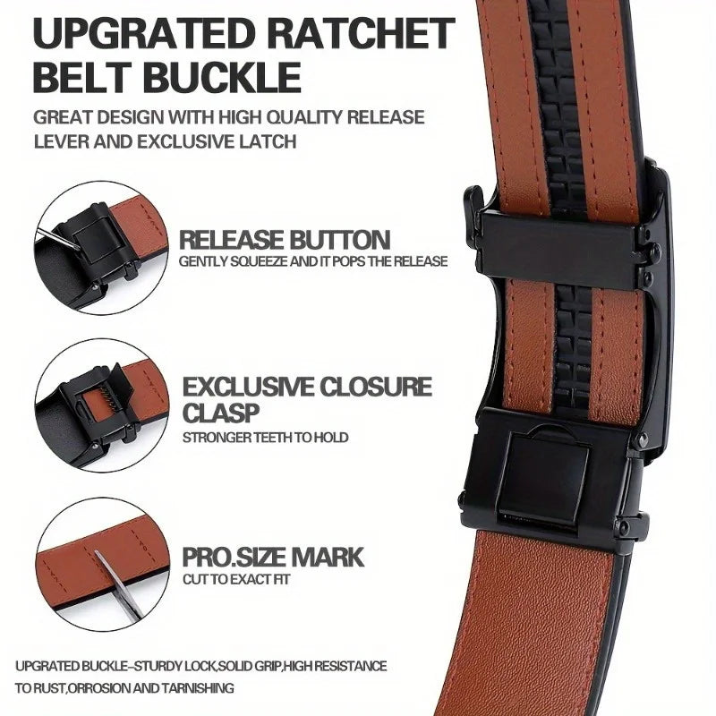 Ratchet Belt For Men, Men's Genuine Leather Cowhide Belt, For Dress Pants, Adjustable Belt