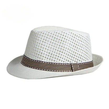 Men's Hats Summer Breathable Straw Small Top Hat Women's Sun Protection Beach Hat British Retro Jazz Cap Mesh Fedora Black Hat