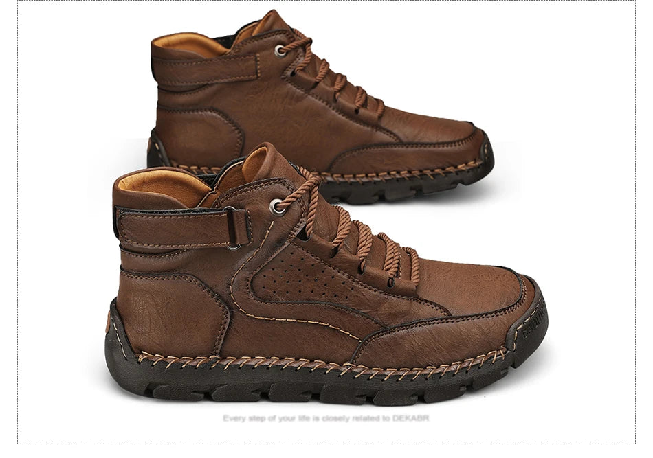 PU Leather Men Boots Winter Warm Outdoor Comfortable Boots Handmade Ankle Boots Business Boots Big Size 38-48