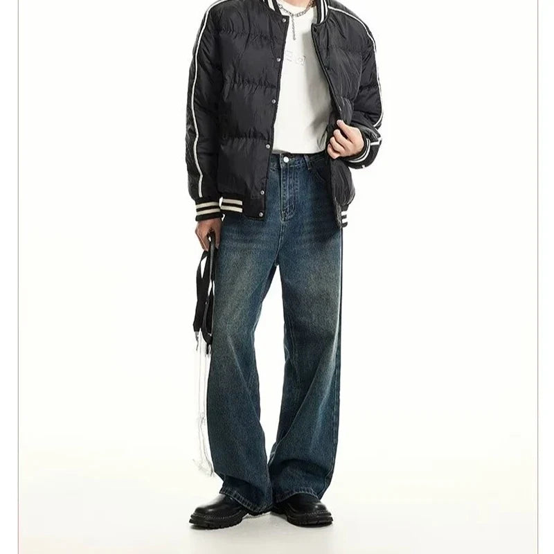 Men Classic Straight Leg Casual Jeans Male Brand Wide Leg Black Denim Pants Simple Vintage Outside High Street Denim Trousers