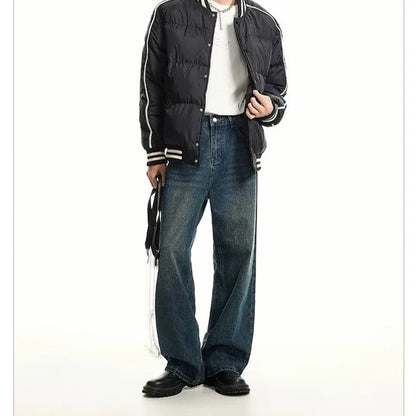 Men Classic Straight Leg Casual Jeans Male Brand Wide Leg Black Denim Pants Simple Vintage Outside High Street Denim Trousers