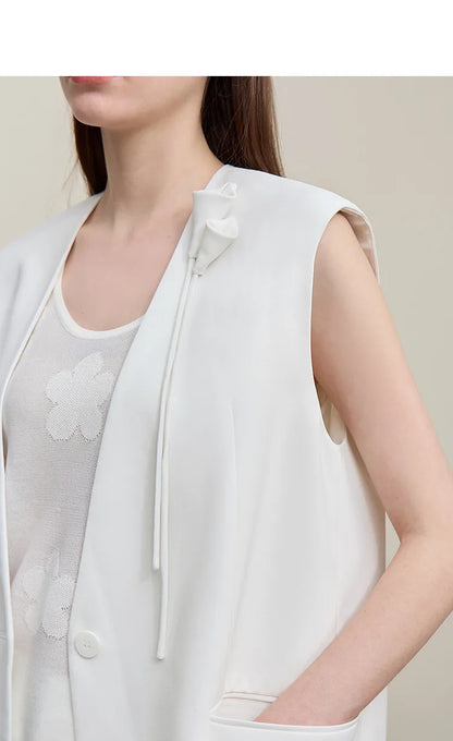 Women's Vest 2026 Autumn New Commuter V-Neck Padded Shoulders Vest Casual Sleeveless Women's Loose Mid-Length Top 12651034