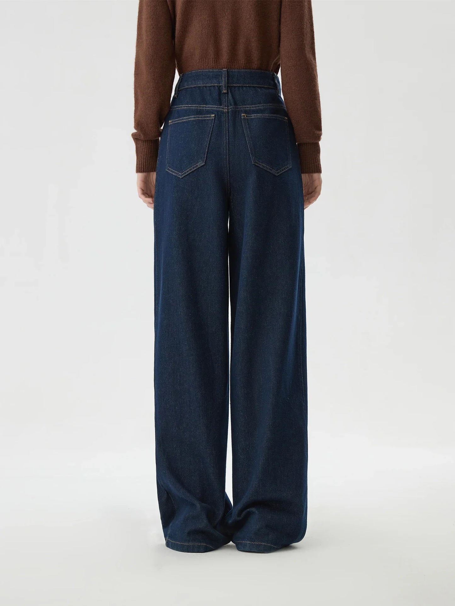 FSLE 2025 New Arrival Women Jeans High Waist Cotton Wide Leg Trousers Dark Denim Blue Loose Floor Length Female Jeans Streetwear