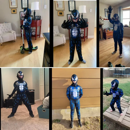 Kids Black Spider Costume  Superhero Costume Onesie 3D Spandex Unisex Jumpsuit Bodysuit for Kids Halloween Cosplay