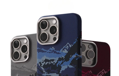 Abstract Landscape Relief for MagSafe Phone Case for iPhone 16 15 14 Pro Max 17 Wireless Charge Alloy Lens Shield Hard PC Cover