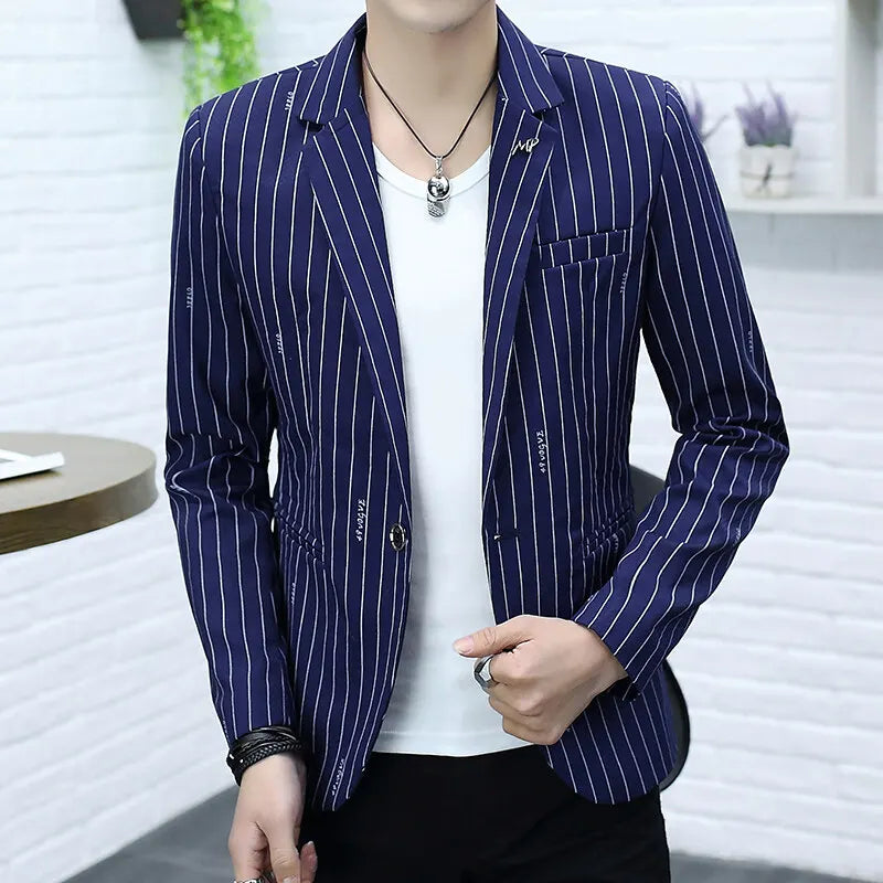 Blazer Summer Men's Fashion Gentleman Business Korean Version Trendy Performance Striped Banquet Host Casual Wedding Blazer
