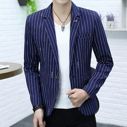 Blazer Summer Men's Fashion Gentleman Business Korean Version Trendy Performance Striped Banquet Host Casual Wedding Blazer