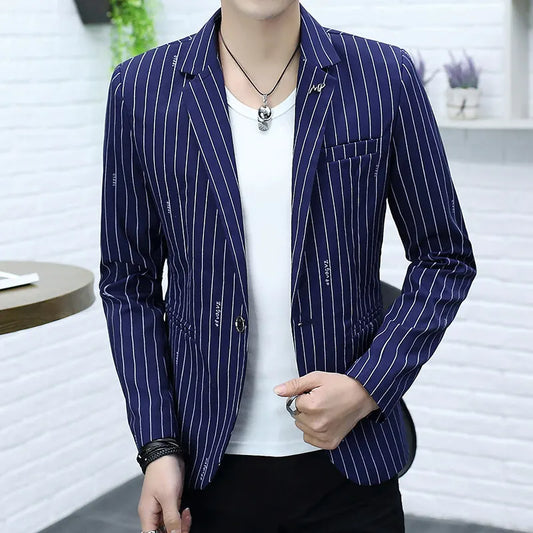 Blazer Summer Men's Fashion Gentleman Business Korean Version Trendy Performance Striped Banquet Host Casual Wedding Blazer