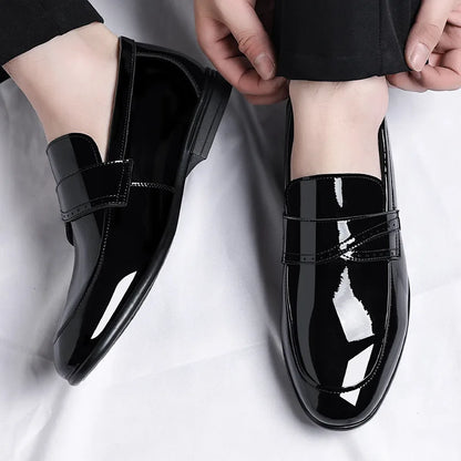 Spring Autumn New Patent Leather Shoes for Men Solid Color Fashion Wedding Shoes Male Low Top Casual Loafers Man