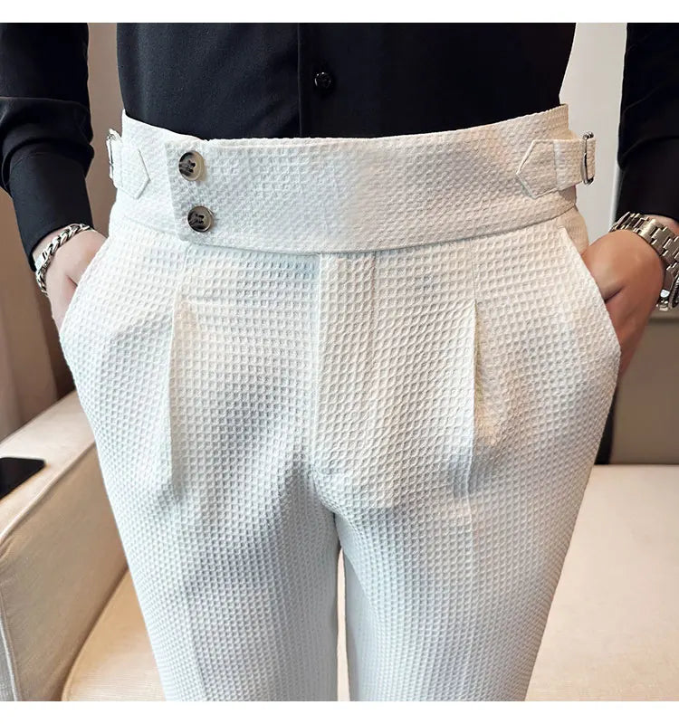 Fashion High Waist Men's Pants 2024 New Business Slim Fit Casual Suit Pants Male Spring Summer Formal Social Dress Pants