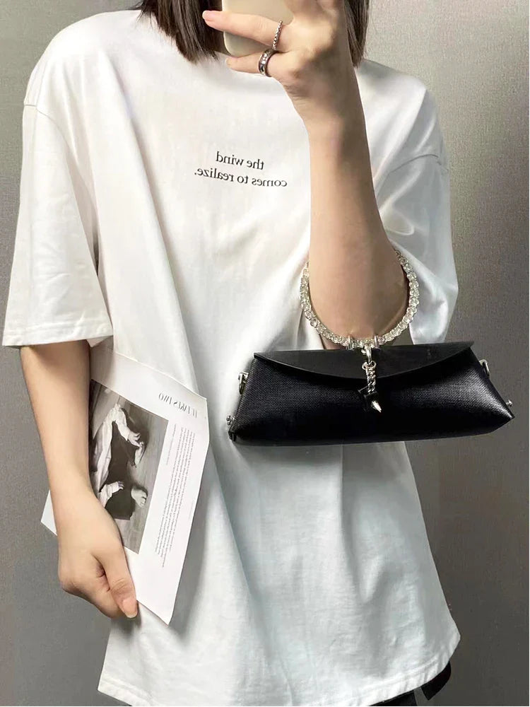Clutch Bag Luxury Designer Handbag for Women 2025 with Chain Metal Ring Handle PU Leather Rhinestones Purses Shoulder Bag