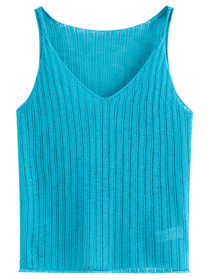 Stylish V-Neck Wool Knit Vest for Resort & Beach Vacation 2026 Summer New Arrival Casual Top Tanks Summer Sleeveless Camis