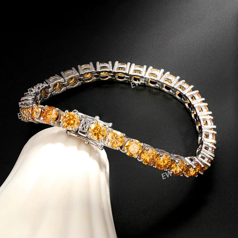 GRA Certified Tangerine Blue Full 3/4/5/6.5MM Moissanite Tennis Bracelet for Women Men S925 Silver 23cm Link Bracelets Gift