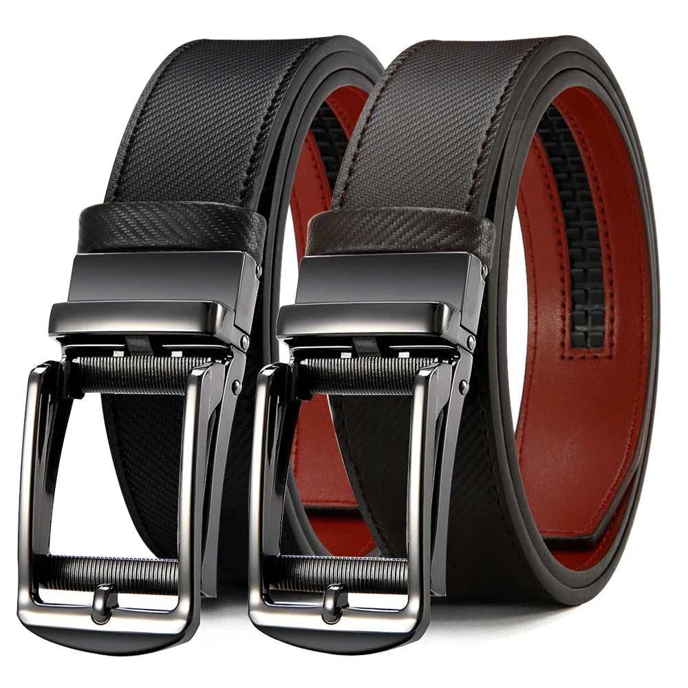 Mens Belt Genuine Leather Luxury Belt Metal Automatic Alloy Buckle Fashion Ratchet Belts for Men Cowhide High Quality Belt