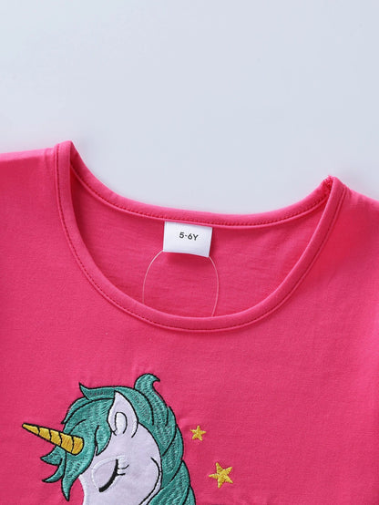 Summer New Girl's Cotton Unicorn Embroidered Mesh Spliced Sleeveless Dress SH1701