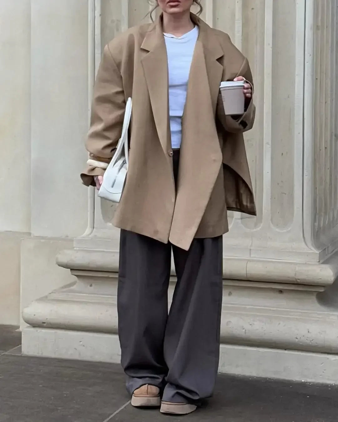 Chic Oversized Lapel Double Breasted Ruched Blazer Women 2026 Spring Khaki Elegant Puff Sleeve Casual Soft Daily Wear Outerwear