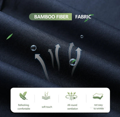 Bamboo Fiber Summer Casual Pants Men's Ultra-thin Iron-free Anti-wrinkle Loose Business Straight Elastic Trousers Brand Clothing