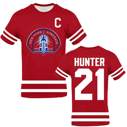 New York Admirals Heated Rivalry Scott Hunter #21 3D Printed Jersey Tee Men's Red Short Sleeve Loose Unisex Streetwear T-shirts