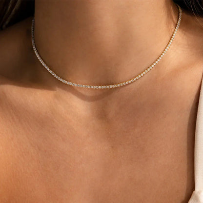 2mm D Color Moissanite Tennis Choker Necklace For Women S925 Silver 18K Gold Plated Adjustable Necklaces Chain Wedding Jewelry