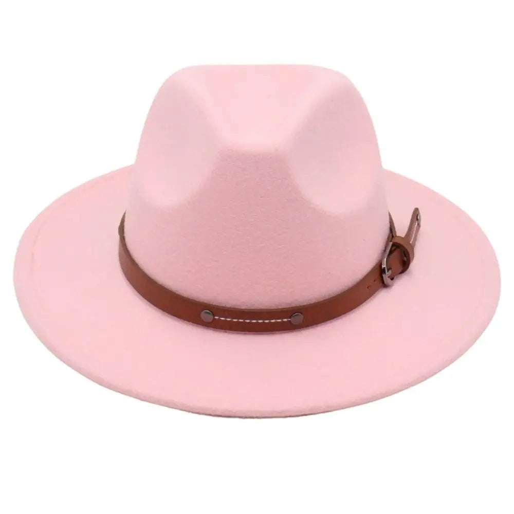 With Belt Buckle Felt Fedora Hats Fashion Vintage Wide Brim Panama Cap Soft Elegant Cowboy Cap Men Women