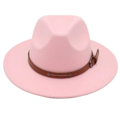 With Belt Buckle Felt Fedora Hats Fashion Vintage Wide Brim Panama Cap Soft Elegant Cowboy Cap Men Women