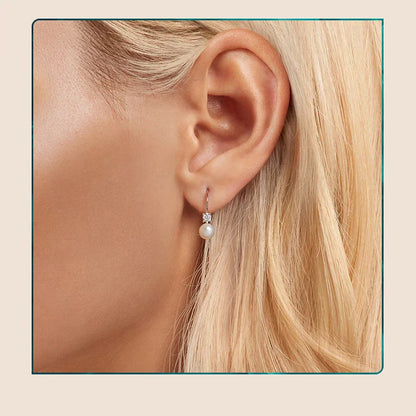 Freshwater Pearl Earrings for Women Wedding, Round Cut Lab Diamond 925 Sterling Silver Drop Dangle Ear Buckles