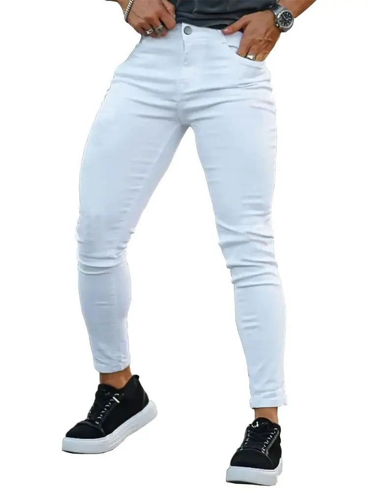 Mens Skinny Jeans Solid Color High Stretch Denim Trousers Casual Daily For Office Parties Male Cowboy Pants