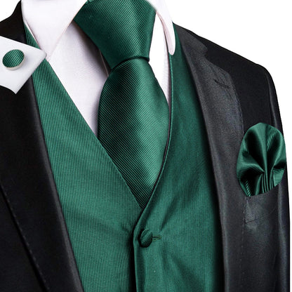 Green Mint Purple Mens Silk Vest Tie Jacquard Autumn Spring Suit Waistcoat Jacket Necktie Hanky Cufflinks for Men Wedding