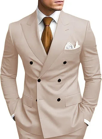 Man 2 Piece Outfit Set Double-breasted, Double-slit Suit for  Wedding Dresses Stage Costume Graduation Casual Suit