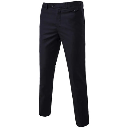 Mens Black Slim-Fit Suit Pants Business Casual Formal Trousers