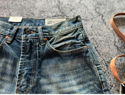 Heavyweight Heavy Washed Denim Jeans for Men Autumn Winter Vintage Selvedge Soft Loose Straight Pants 100% Cotton Y2k Youth Male