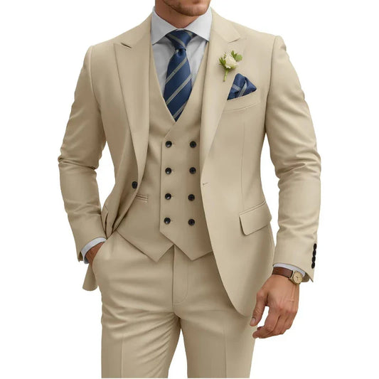Mens 3 Piece Slim Fit For Men Double Breasted Suit Wedding Prom Suits Formal Business Dinner Tuxedo
