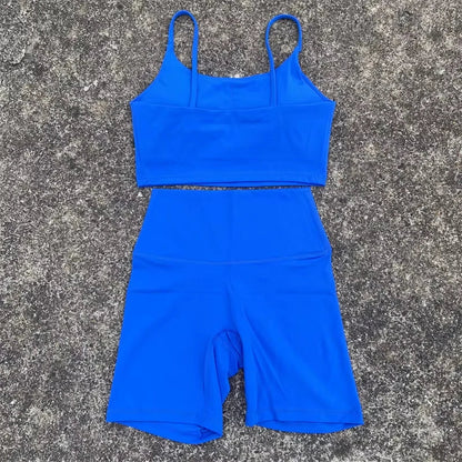 Solid Color gym bike Yoga Set short Legging +cross sport bra Tracksuit Athletic Women Gym Suit Comprehensive Training Jogging