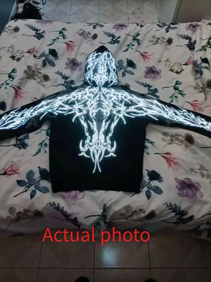 Unisex Hoodie Dark Streetwear Luminous Magic Sword Graphic Print Hooded Sweatshirt Vintage Retro Loose Fit Fashion Mens Harajuku