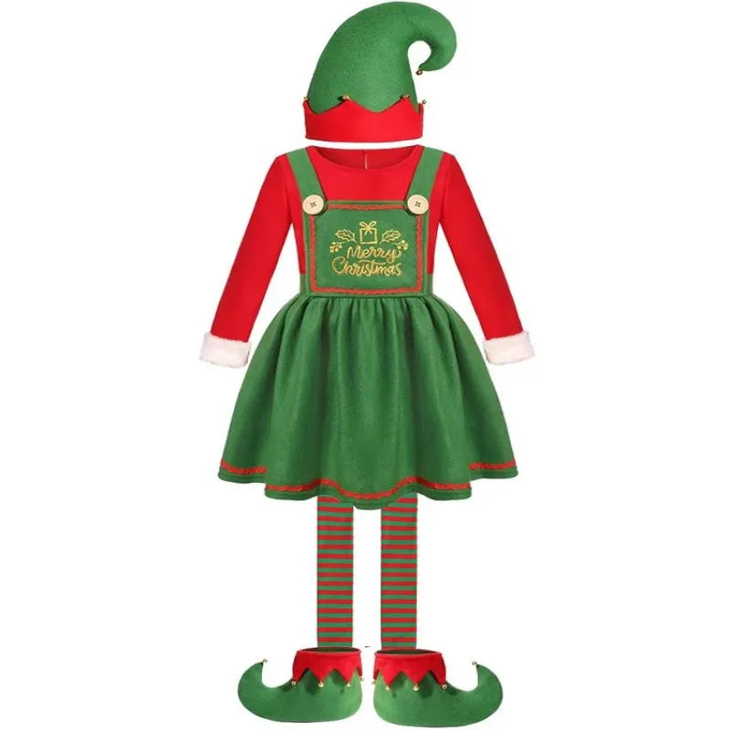 Funny Adult Santa Claus Cosplay Costume Boys Girls Green Christmas Elf Clothes Family Outfit New Year Christmas Dress Set