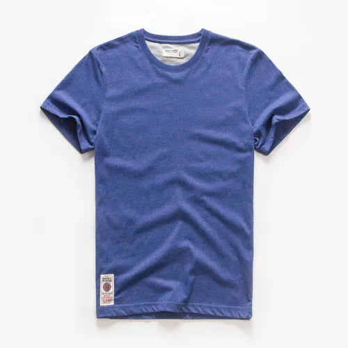 Men's T-Shirt Summer Cotton Solid T-Shirt Men's Short Sleeve Tee Fancy Yarns High Quality Classical Tops T Shirts Color Wine Blu