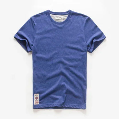 Men's T-Shirt Summer Cotton Solid T-Shirt Men's Short Sleeve Tee Fancy Yarns High Quality Classical Tops T Shirts Color Wine Blu