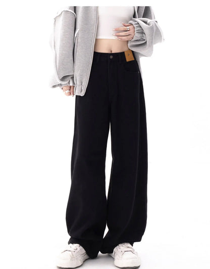 Black Baggy Straight Jeans Women Korean Fashion Streetwear High Waist Wide Leg Denim Pants Female Loose Mopping Jean Trouser Y2K