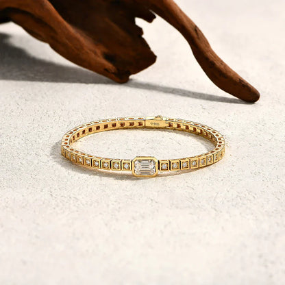 Asscher 8*6mm D VVS1 Full Moissanite Tennis Bracelet For Women Man 925 Sterling Silver Gold Plated Wedding Jewelry Gift