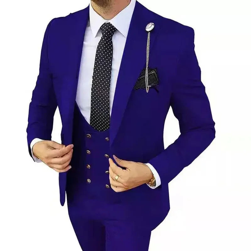 Men Suits 3 Pieces Orange Solid Single One Button Business Slim Fitting Suitable for Wedding Banquet Set Jacket Vest Pants