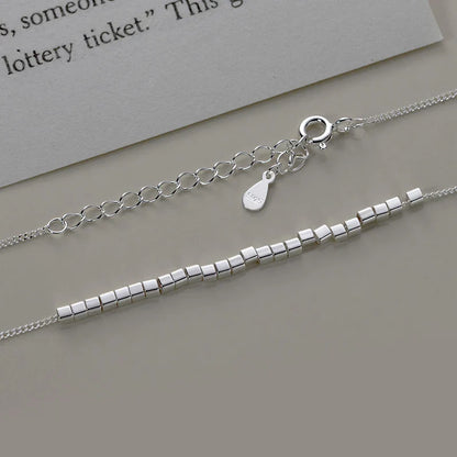 925 Sterling Silver Slide Block Sparkling Necklace Basic Chain Link Simple Fine Jewelry For Women Valentine's Day Gift